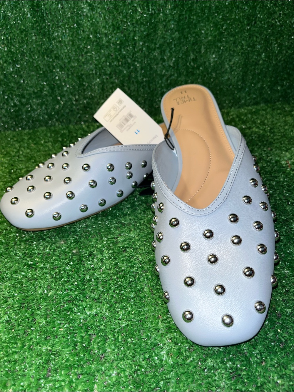 Time and Tru Blue Studded Slip-On Mules Size 11 NEW WITH TAGS